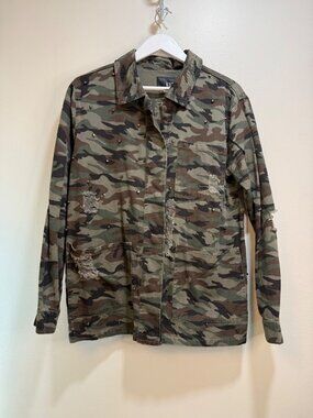 Camo Studded Army Military Grunge Distressed Punk Streetwear Jacket Large